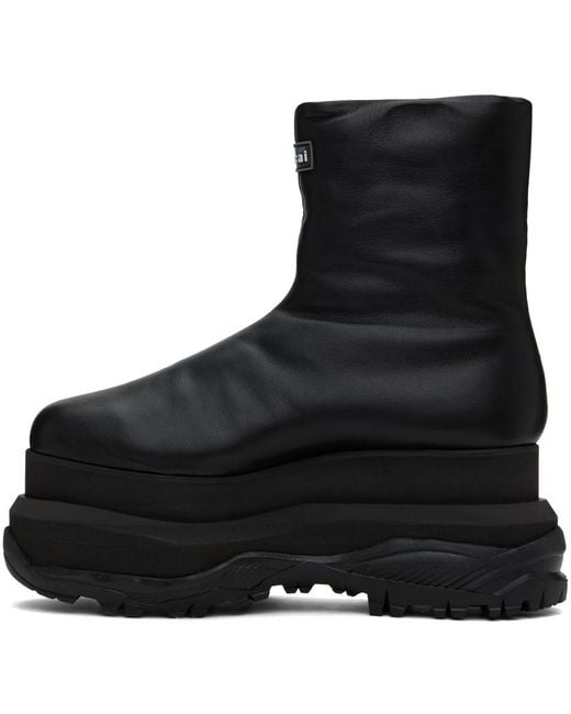 Sacai Black Padded Wedge Boots