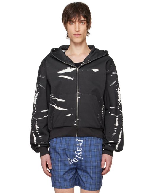 PRAYING Black Latex Printed Hoodie for men