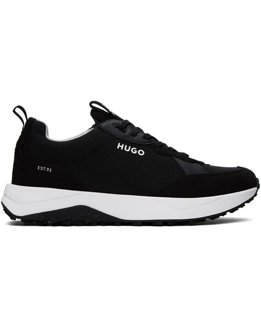 HUGO Black Mixed Material Sneakers for men