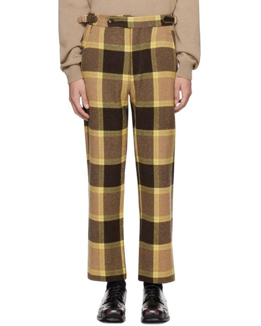 Bode Yellow Brown Charleston Plaid Trousers for men