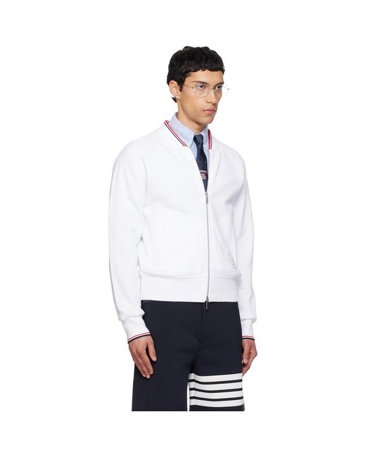 Thom Browne White Pique Loopback Rwb Tipping Sweater for men