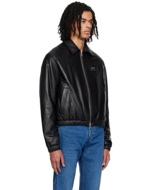 AMI Black Padded Leather Jacket for men