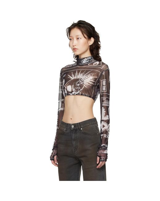 Lu'u Dan Black Masked Mesh Crop Top