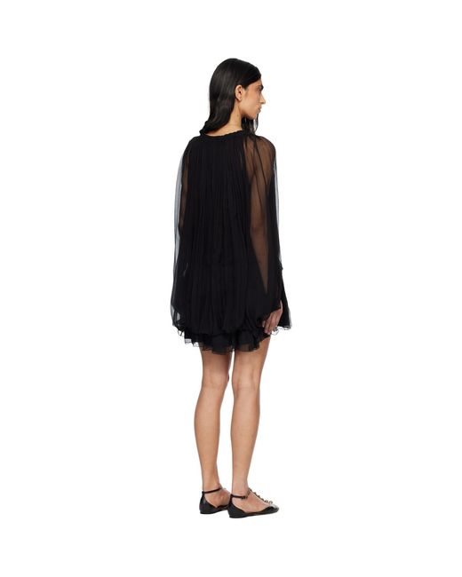 Chloé Black Silk Mousseline Cape Minidress