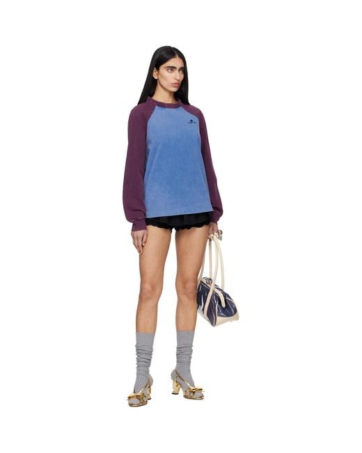 ShuShu/Tong Blue Burgundy Crewneck Long-Sleeve T-Shirt