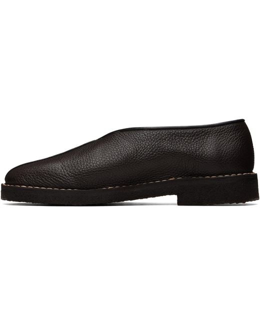 Lemaire Black Piped Crepe Slipper Loafers for men