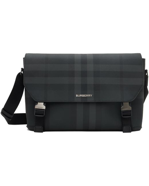 Burberry Black Check Pattern Large Messenger Bag for men