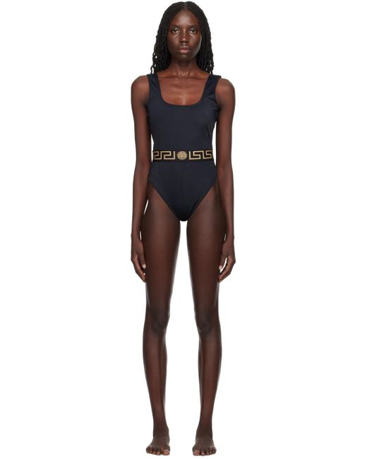 Greca printed swimsuit in black - Versace