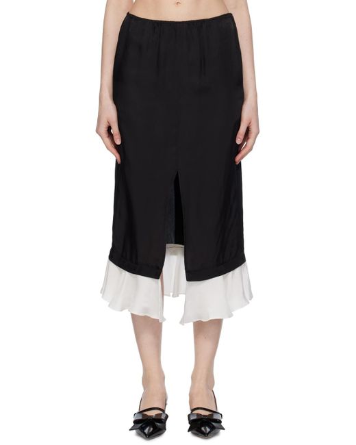 Pushbutton Black Frilled Hem Midi Skirt