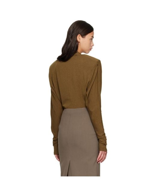 Mugler Brown Khaki Batsleeves Polo Bodysuit