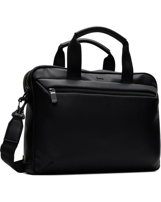 Boss Black Grained Faux-Leather Briefcase for men