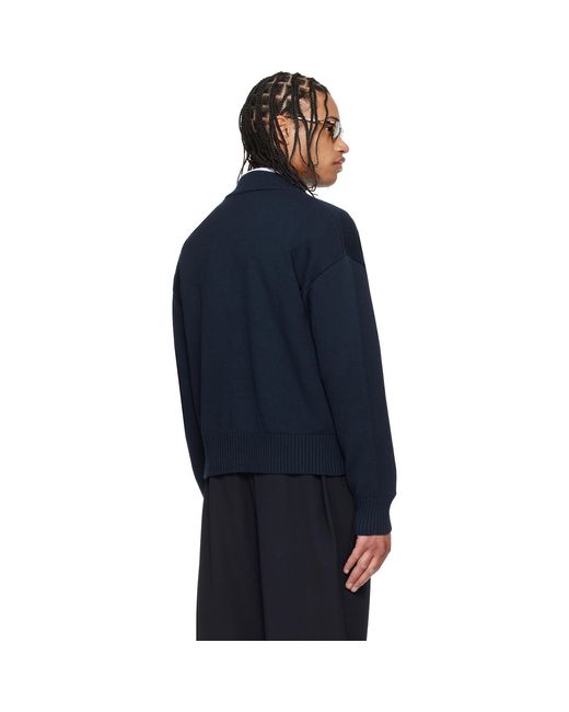 AMI Blue Wool Ami De Coeur Cardigan for men