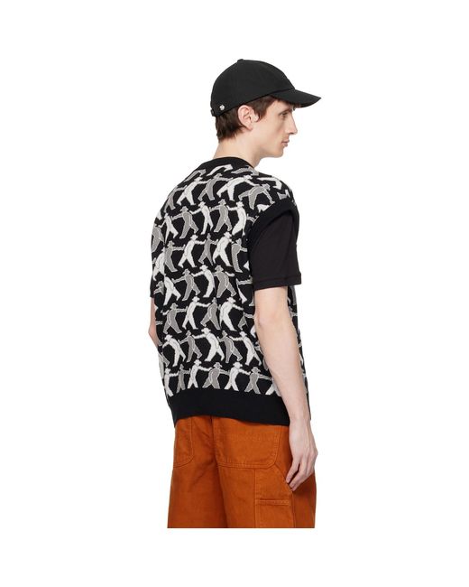 vowels Black Tag-A-Long Knitted Vest for men