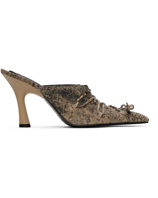 Acne Black Beige Lace-up Mules