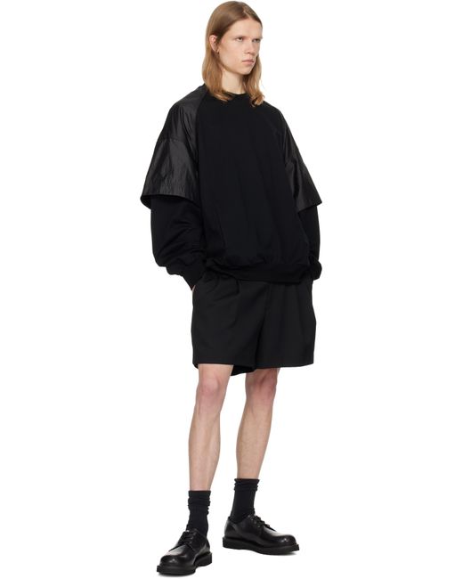 メンズ Juun.J ブラック ウール タック ショートパンツ Black