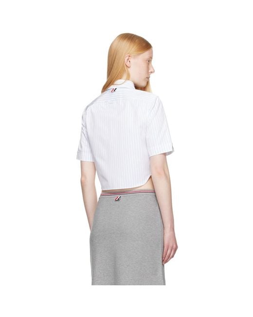 Thom Browne White Pinstripe Poplin Cropped Short Sleeve Shirt