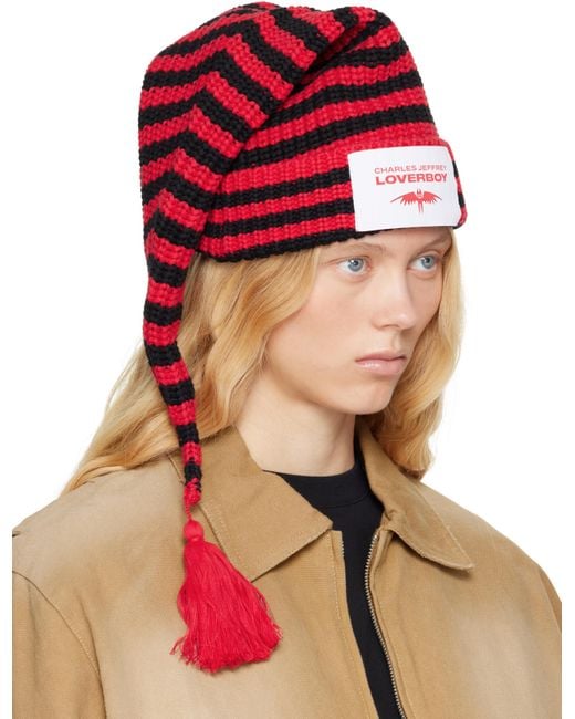 Charles Jeffrey レッド＆ブラック Sloppy Giuseppe ビーニー Red