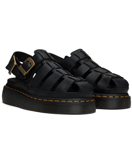 Dr. Martens Black Wrenlie Grizzly Leather Fisherman Sandals for men
