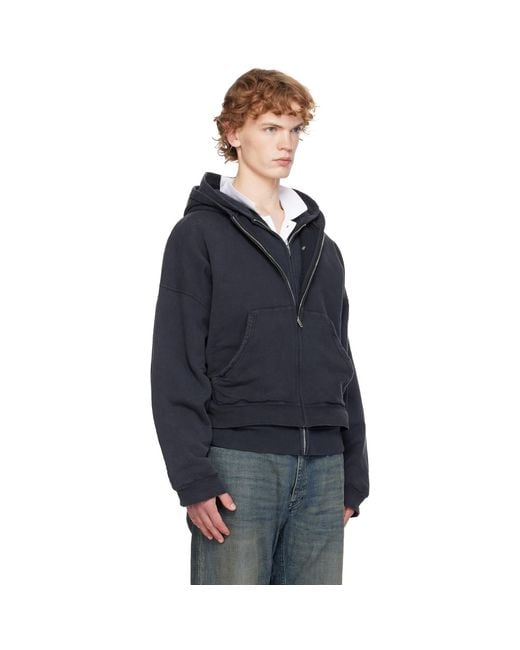 Balenciaga Blue Layered Zip-Up Hoodie for men