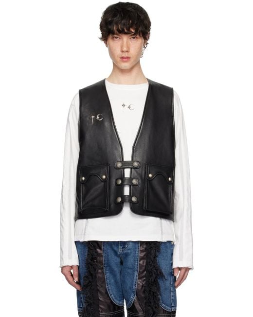 THUG CLUB Black Hardware Leather Vest for men