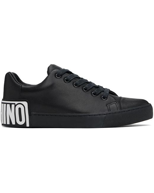 Moschino Black Maxi Logo Calfskin Sneakers for men
