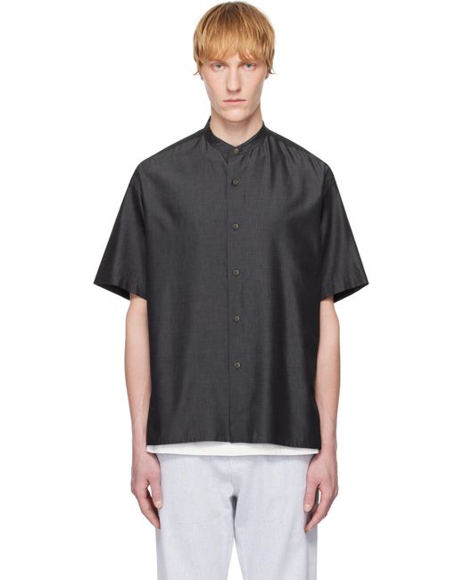 YLÈVE Black Silk Chambray Shirt for men