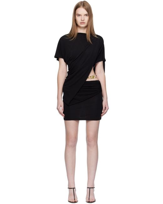 Christopher Esber Black Encased Nature Resin Draped Jersey Minidress