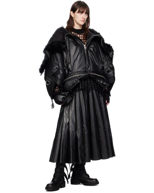 Junya Watanabe Black Pleated Faux-leather Maxi Skirt