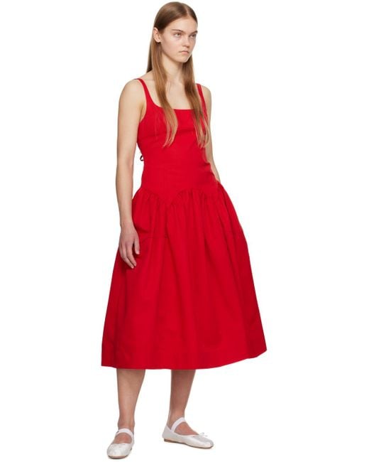 Sandy Liang Red Cricket Midi Dress