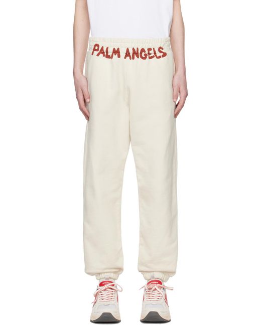メンズ Palm Angels オフホワイト ロゴプリント スウェットパンツ White