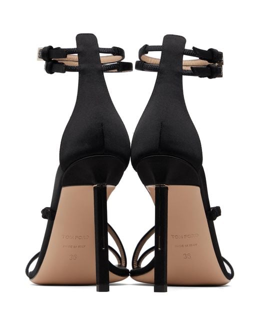 Tom Ford Black Satin T Ankle Strap Sandals
