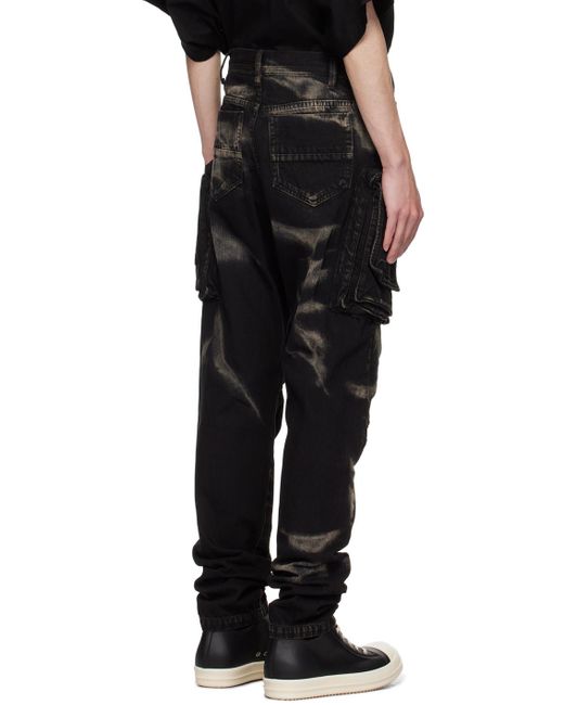 メンズ Julius ブラック デニム ブリーチ カーゴパンツ Black