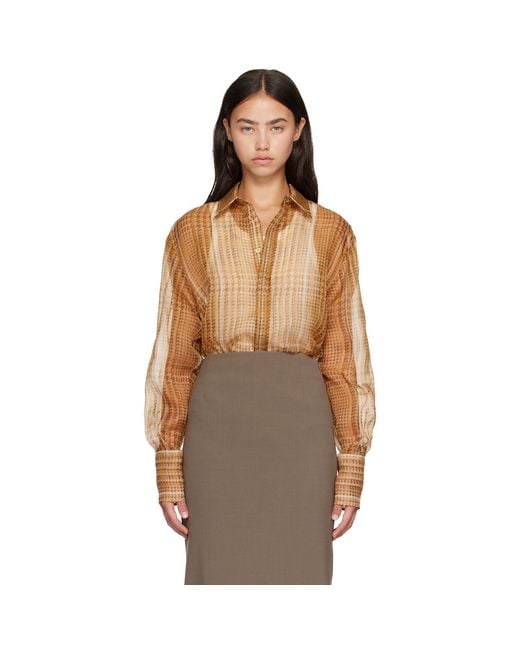 Mugler Brown Tan Sheer Organza Shirt