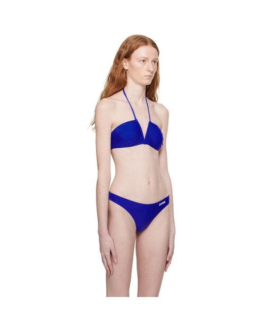 Ganni Purple Blue Ruched Bikini Top