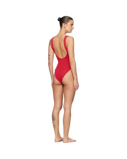 Hunza G Red Tonal Hoops Domino Swimsuit