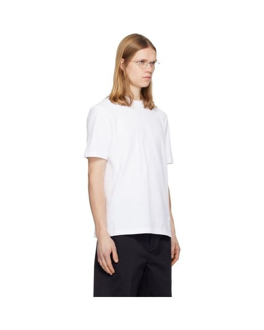 Thom Browne White Classic Pique 4-Bar T-Shirt for men