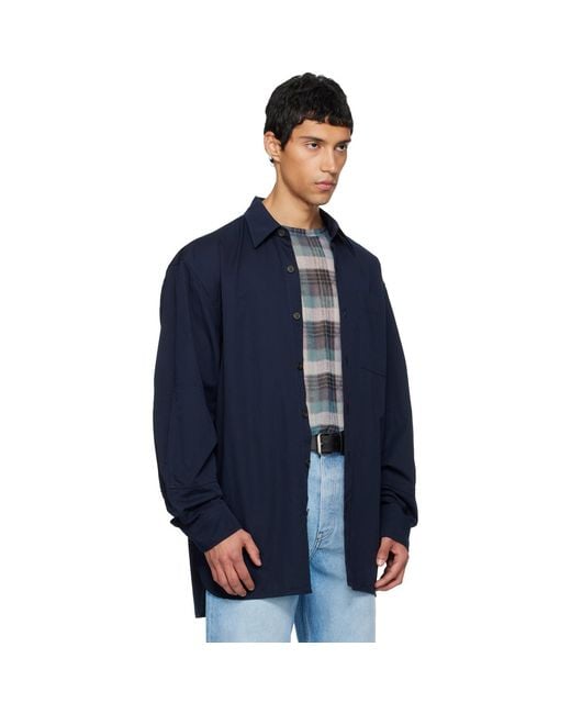 Dries Van Noten Blue Paneled Shirt for men