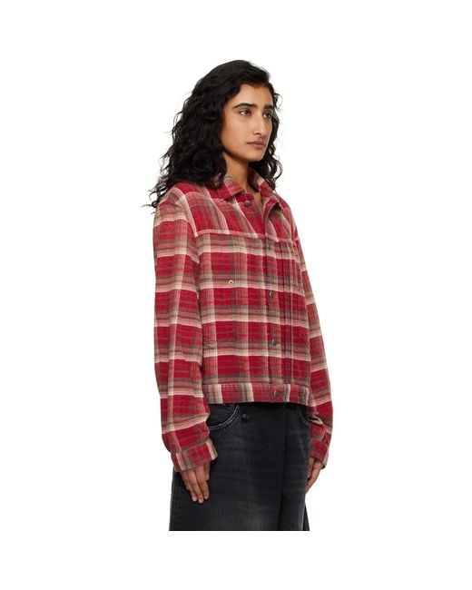 R13 Red Relaxed Pleated Trucker Jacket