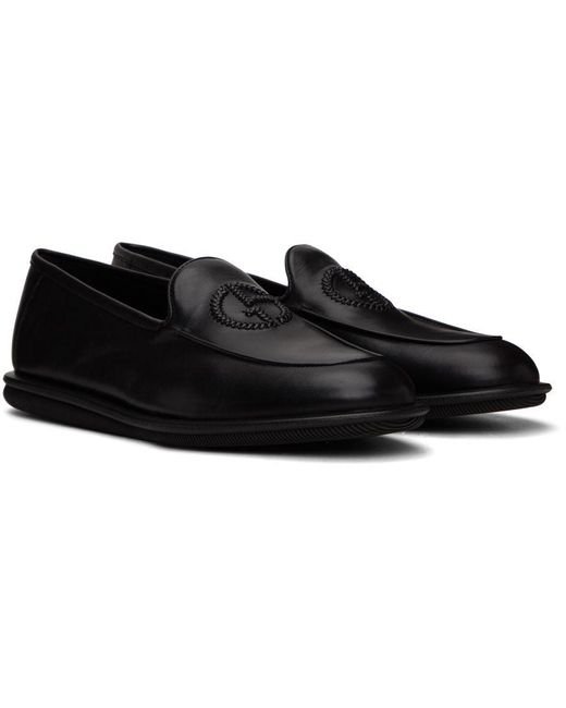Armani Black Embroidered Logo Loafers for Men Lyst
