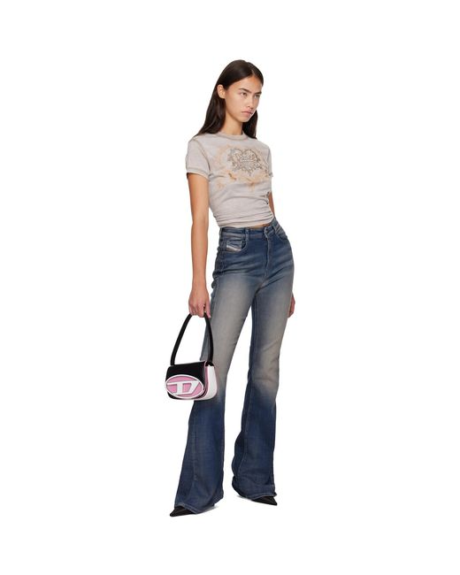 DIESEL Blue Rhinestones & Burnout Effect Jersey T-Shirt