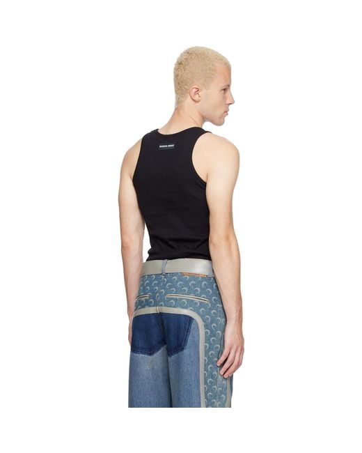 MARINE SERRE Black Moon Logo Ribbed Jersey Tank Top for men