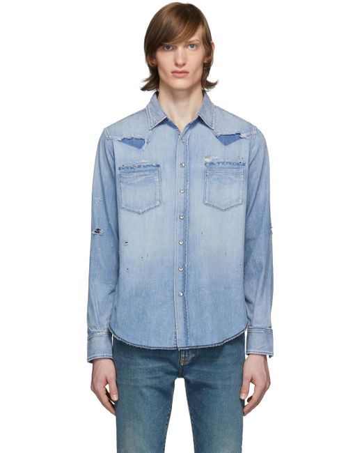 Saint Laurent デニム ブルー デニム ウエスタン シャツ カラー ブルー メンズ Lyst