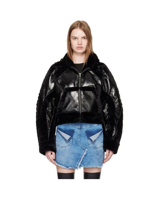 OTTOLINGER Black Fitted Multiline Faux-Fur Jacket