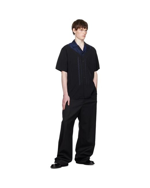 Toga Virilis Black Viscose Twill Short Sleeve Shirt for men