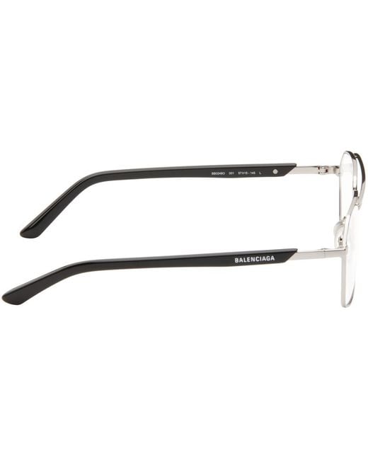 Balenciaga Black Silver Aviator Glasses for men