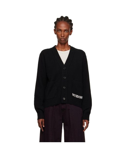 we11done Black Pocket Logo Knit Cardigan