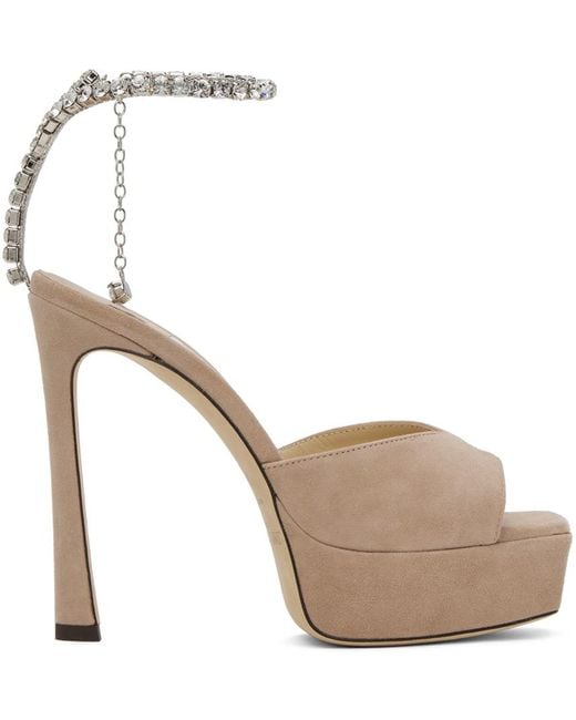 Jimmy Choo Beige Saeda 125 Heeled Sandals in Metallic | Lyst