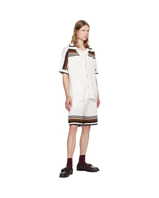 Casablanca White Tennis Stripe Crochet Short Sleeve Shirt for men