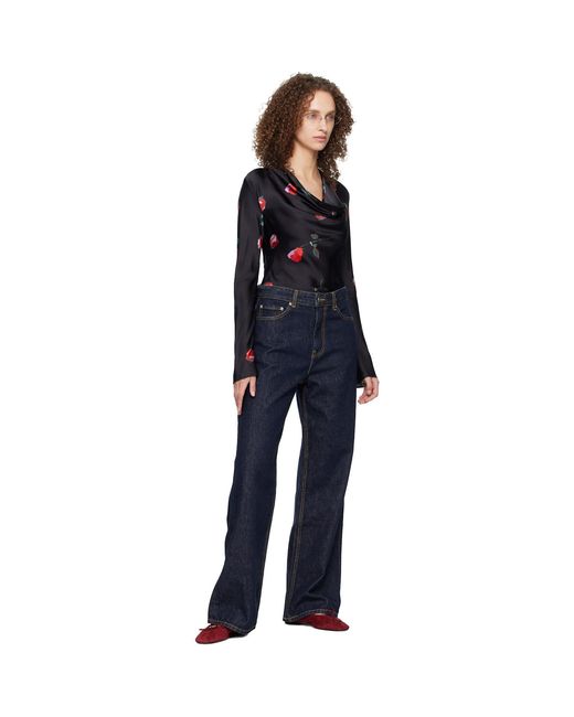 Ganni Black Printed Satin Blouse