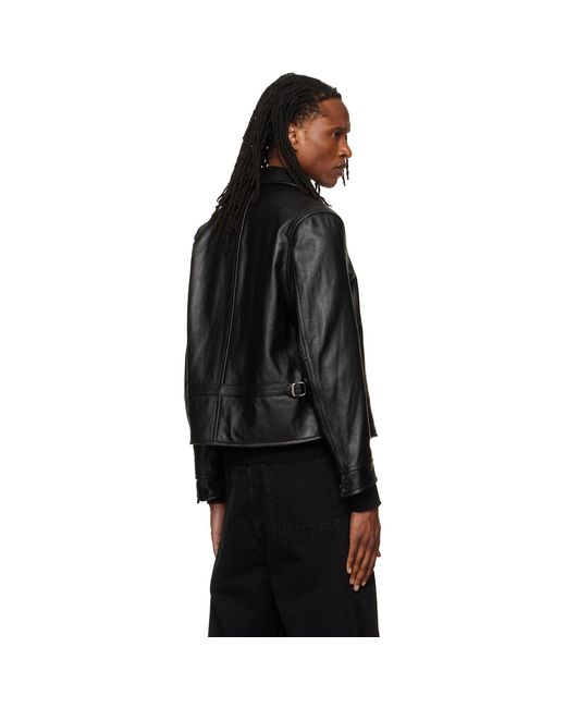 TONYWACK Black Buckle Zip Leather Jacket for men